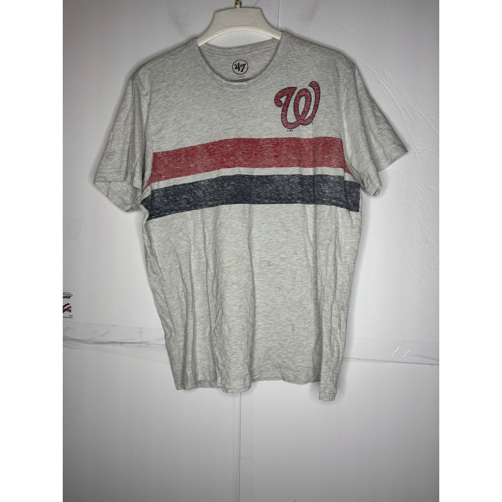 47 Brand Washington Nationals MLB Striped T-Shirt Mens Large‎ Gray Short Sleeve